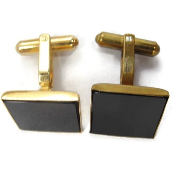 David Donahue Cufflinks Black Onyx Gold Tone Shirt Button Set Formal Tux Vintage - Picture 9 of 16